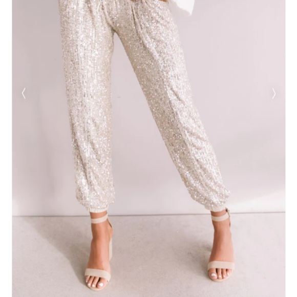 Women's Champagne Sequin Joggers sz medium - Picture 2 of 9
